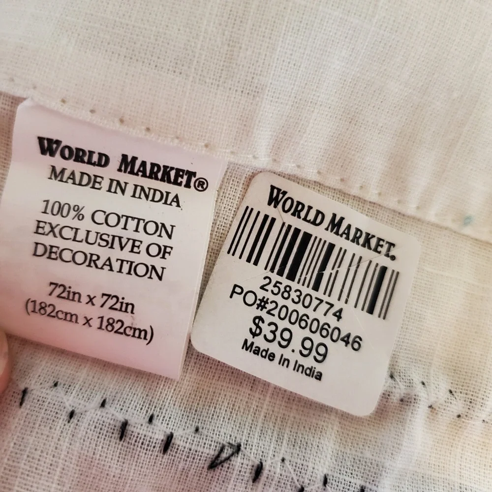 World Market White Black Tufted Stripe 100% Cotton Shower Curtain 72x72 NEW